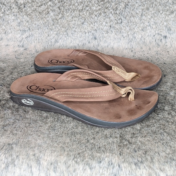 Chaco Classic Leather Thong Flip Flop Sandal Brown Women's 7 - Picture 2 of 11